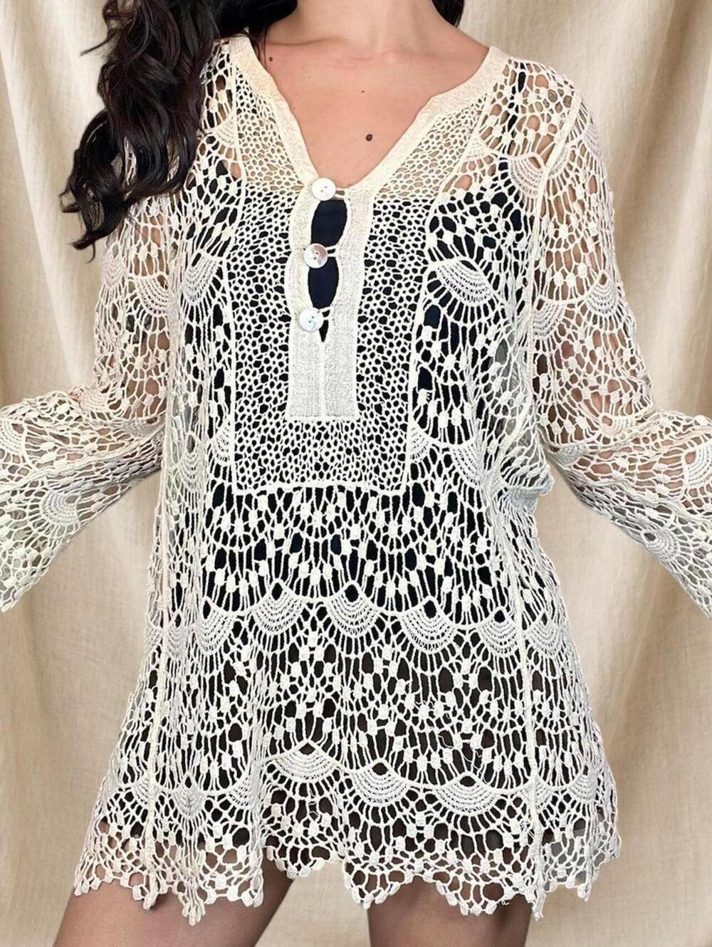 Crochet lace open knit top or coverup